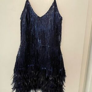 Mew Mews Navy Sequin Fringe Dress